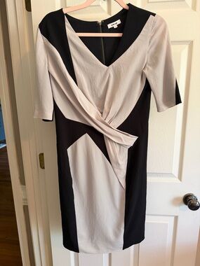 Helmut Lang Black and Gray Twist-Front Midi Dress